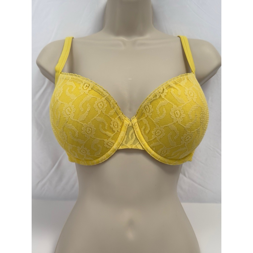 Cacique Bra Black Size 42B Lace Overlay Balconette Cup Sexy Floral Full Coverage